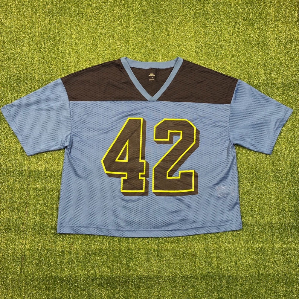 Y2K Urban Outfitters T-shirt Jersey Blue Black Mesh 42 Boxy Skater Sportswear